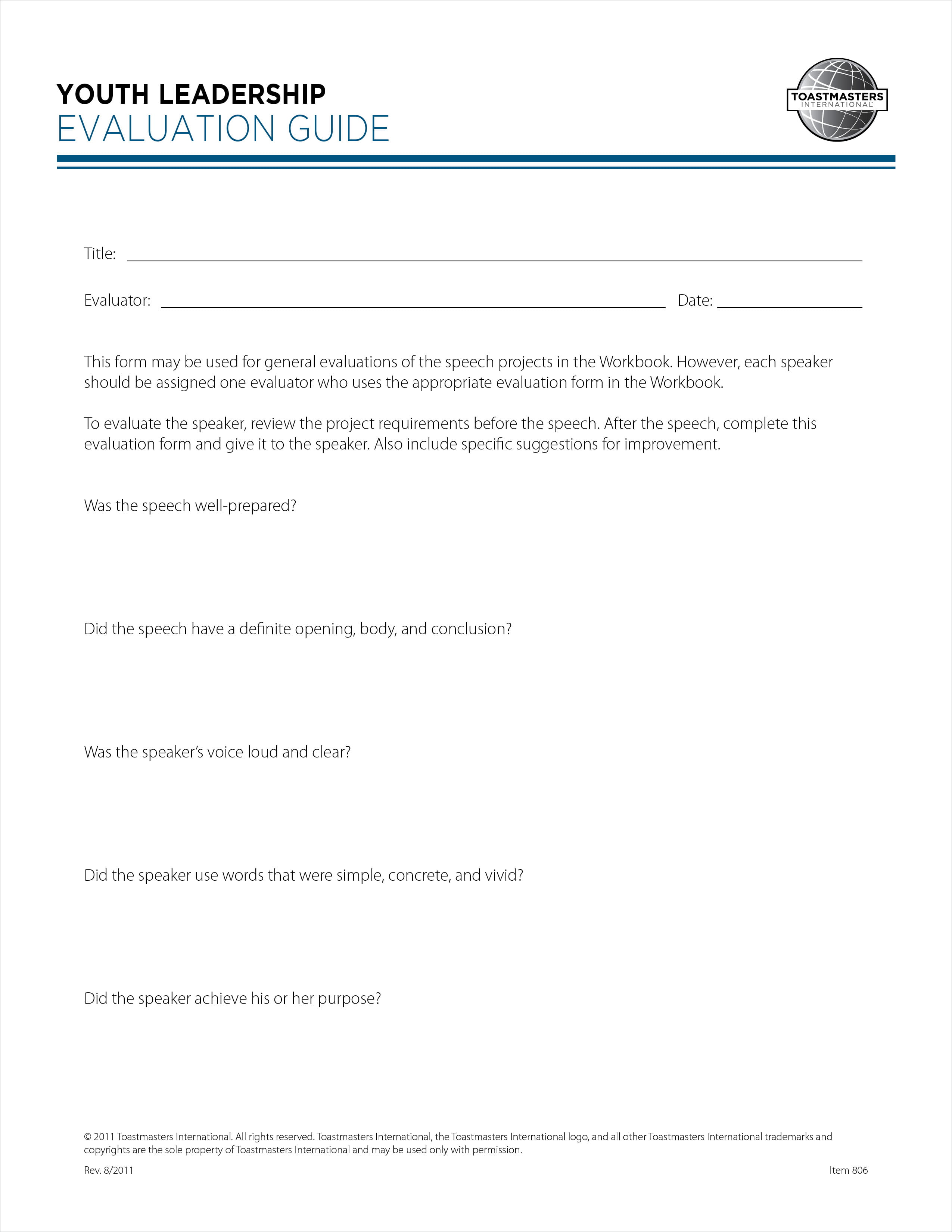 Toastmaster Speech Evaluation Template from www.toastmasters.org