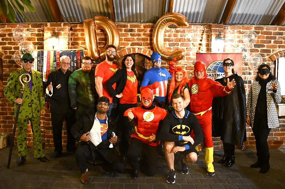 People dressed up in superhero costumes