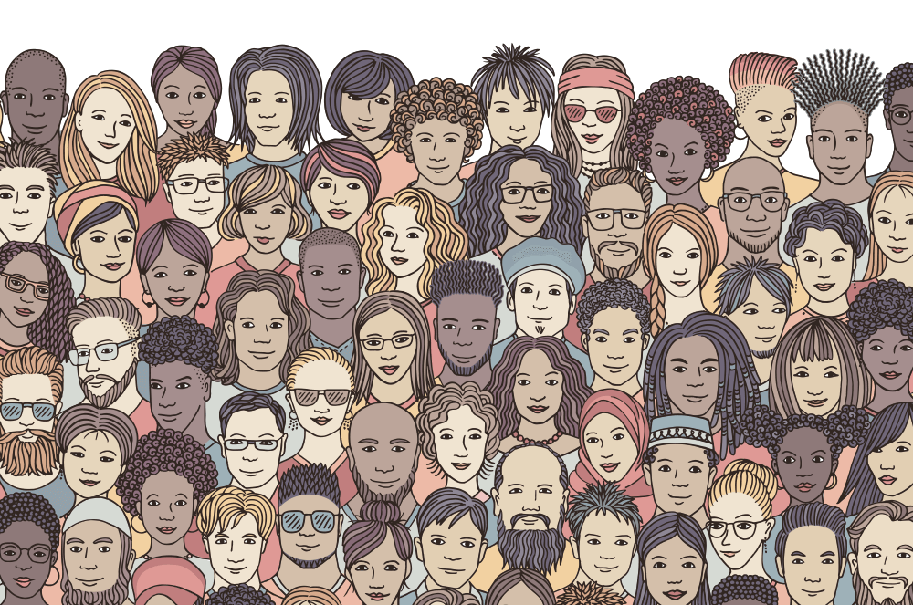 Group of diverse people drawn
