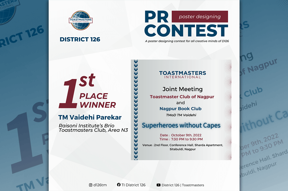 Toastmasters-branded flier designed for public relations contest-Alt Text