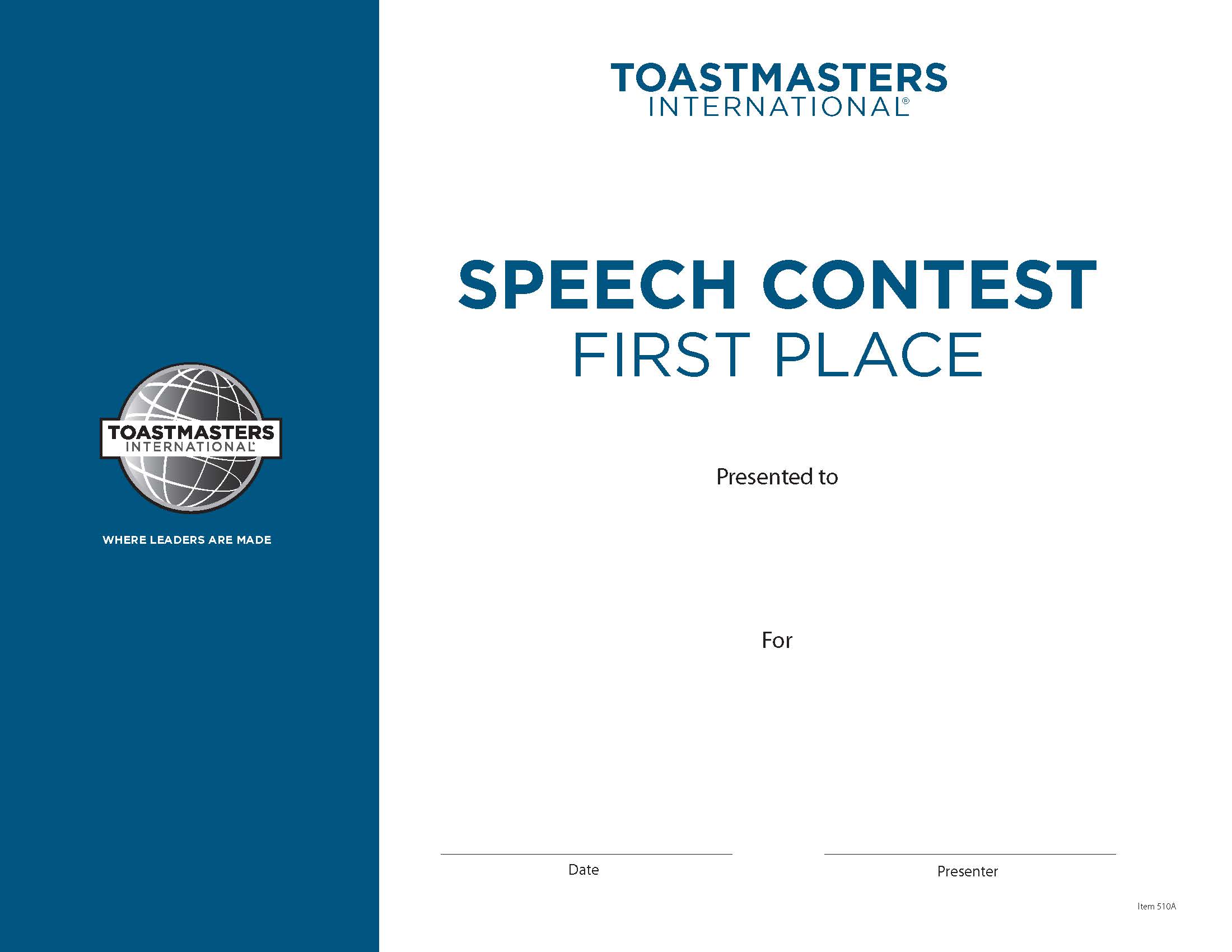 Toastmasters Speech Contest First Place
